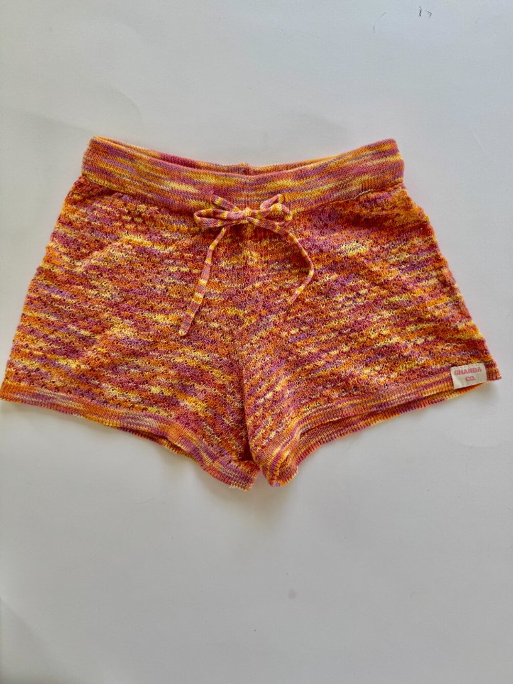 Ghanda Girls Knit Shorts 3-4 Space Dye Crochet Tie NWT
